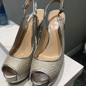 Guess slingback silver heels